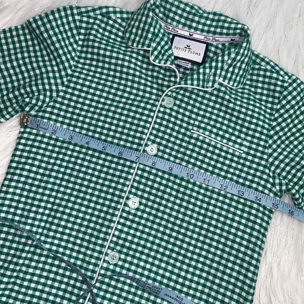 Petite Plume Green Gingham Classic Flannel Pajama Shirt size 10